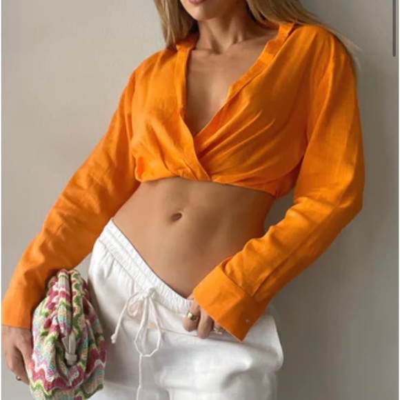 Brand New Orange Long Sleeve Top – Size Small – Collared, Snap Front, Side Zip - Picture 5 of 5